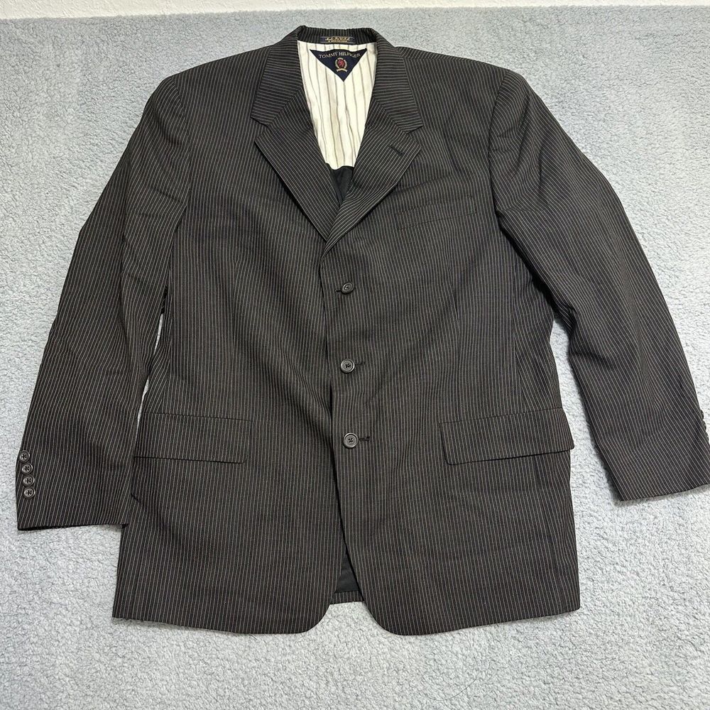 Tommy Hilfiger Jacket Mens Wool Pinstripe Classic Made In USA Blazer Sport‎ Coat